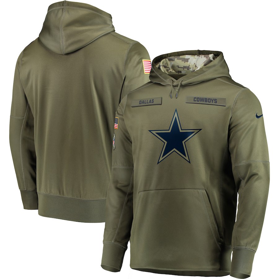 Men Dallas Cowboys Nike Olive Salute To Service KO Performance Hoodie Green->dallas cowboys->NFL Jersey